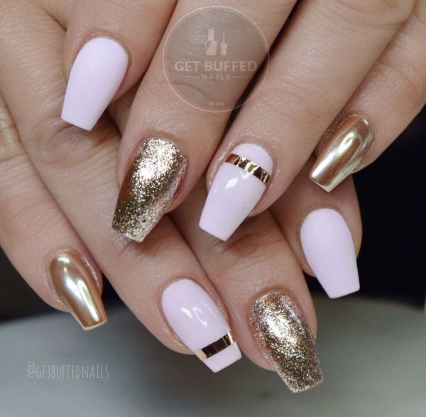 women's white and gold nails