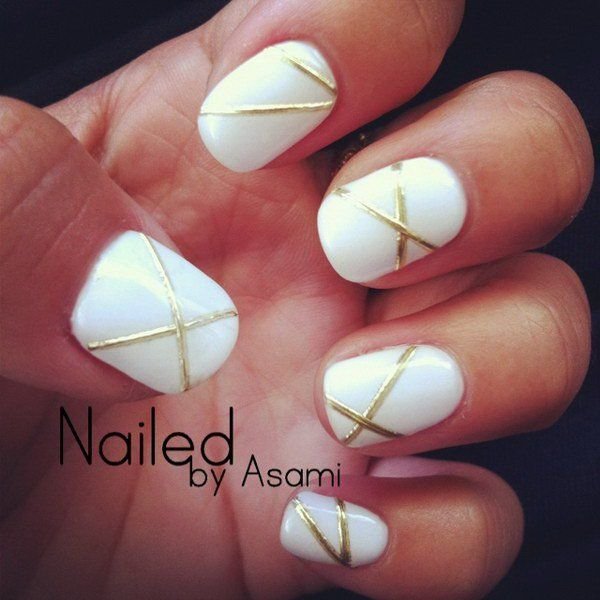 women's white and gold nails