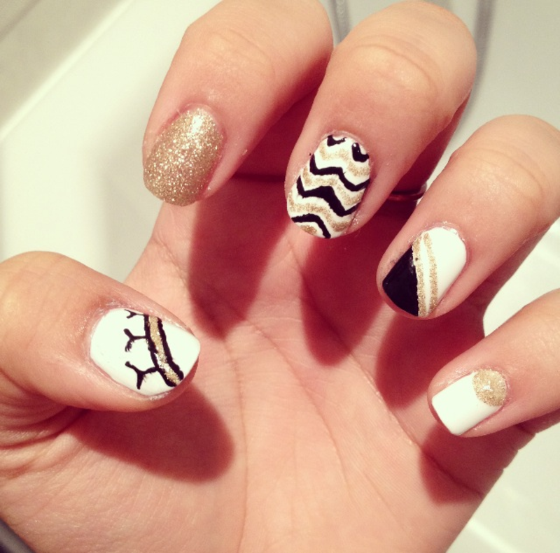 women's white and gold nails