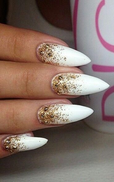 women's white and gold nails