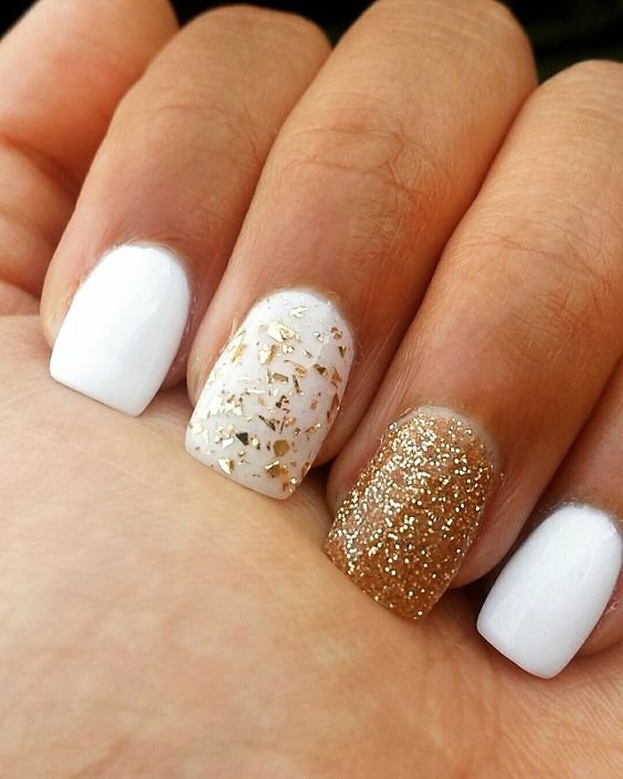 women's white and gold nails