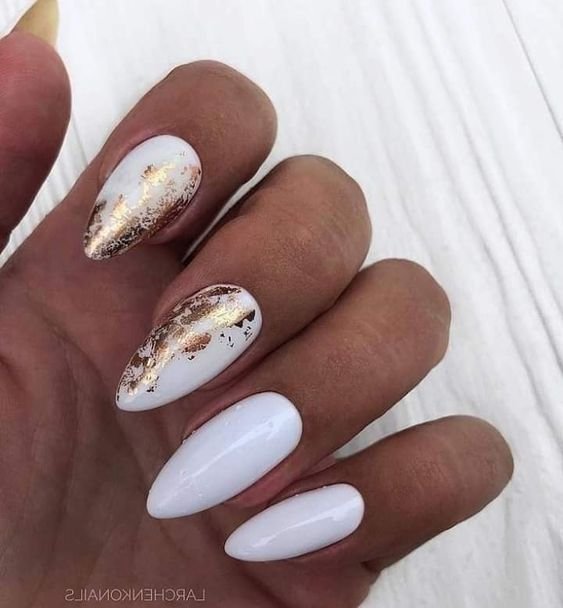 women's white and gold nails