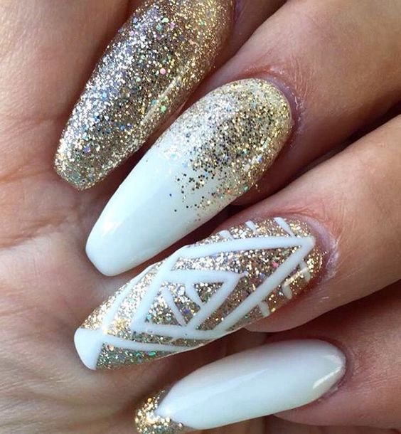 women's white and gold nails
