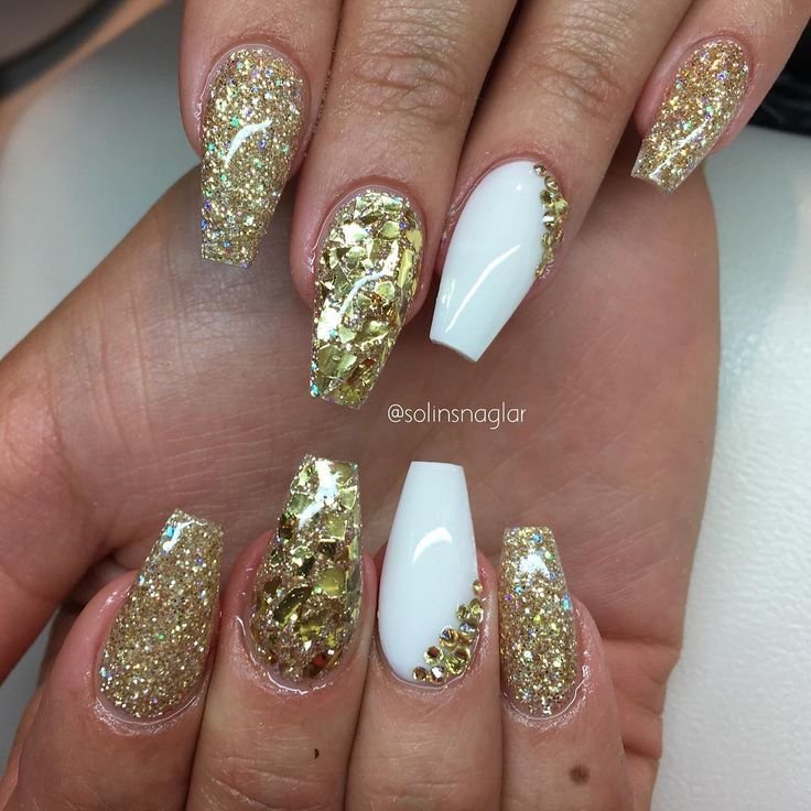 women's white and gold nails