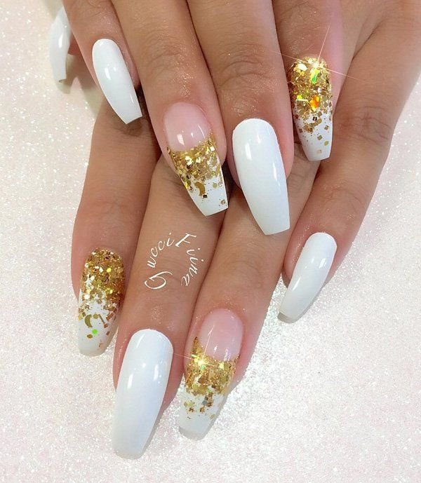 women's white and gold nails