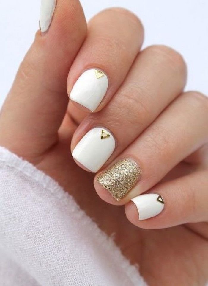 women's white and gold nails