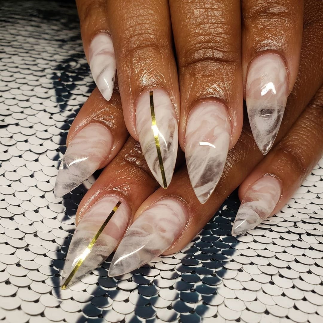 women's white and gold nails
