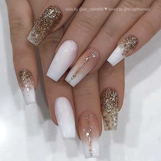 women's white and gold nails