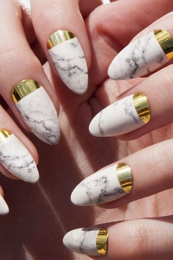 women's white and gold nails